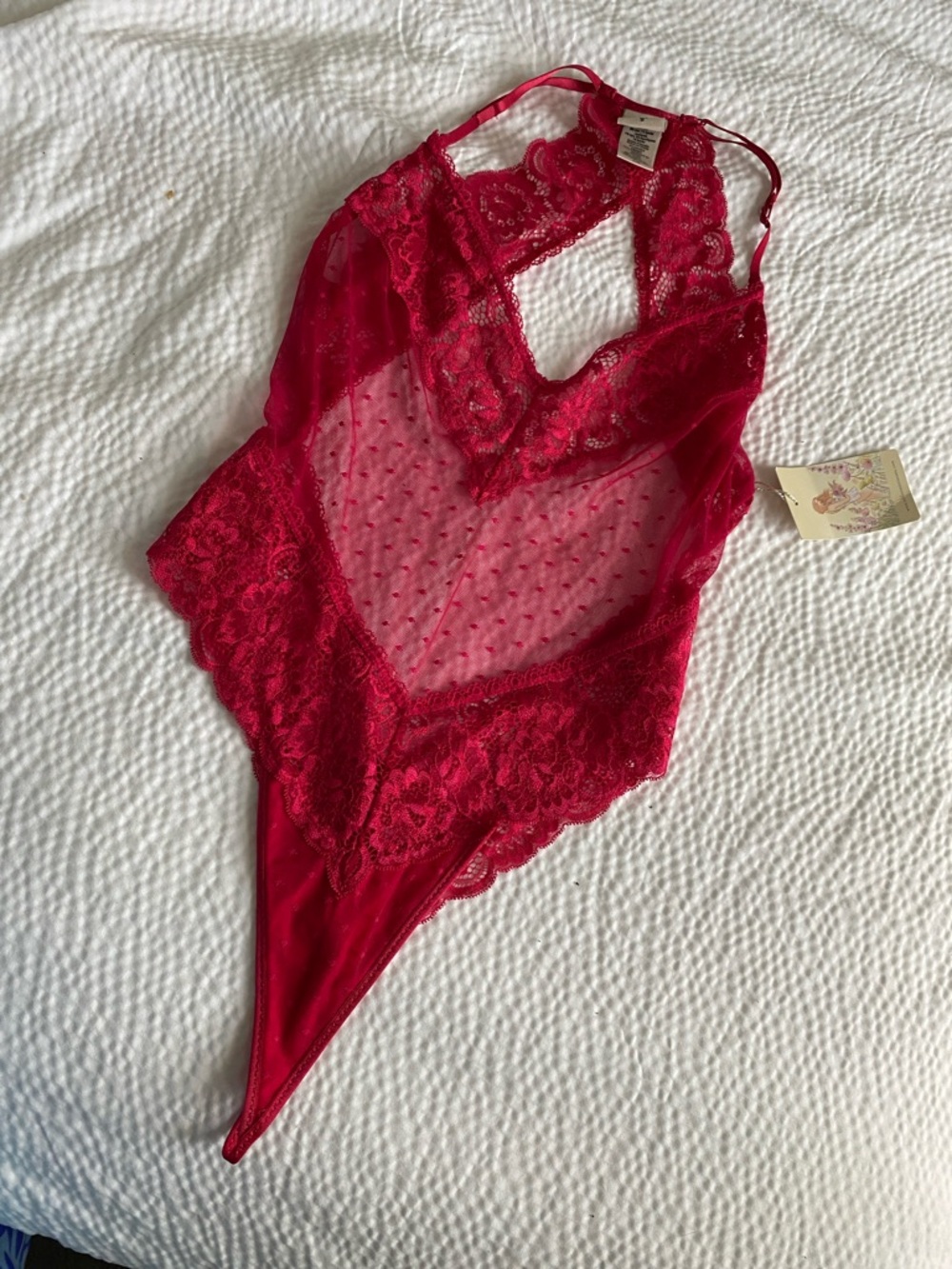 Red Lace Sheer Halter Teddy Bodysuit - Women Intimates